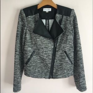 Calvin Klein Gray Tweed Jacket w Faux Leather